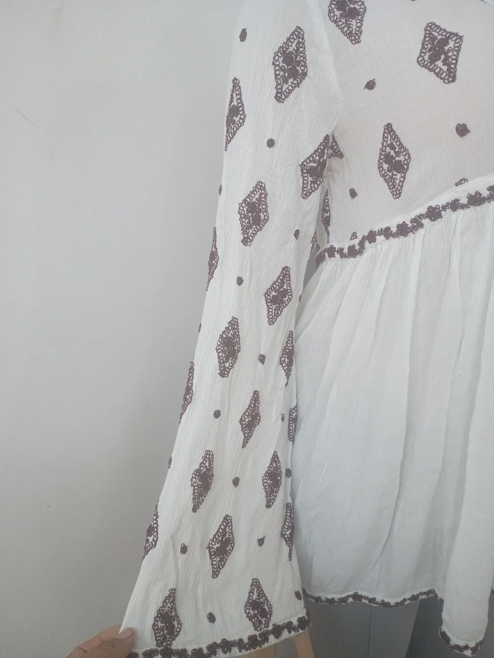Free People White Peasant Blouse with Purple Print